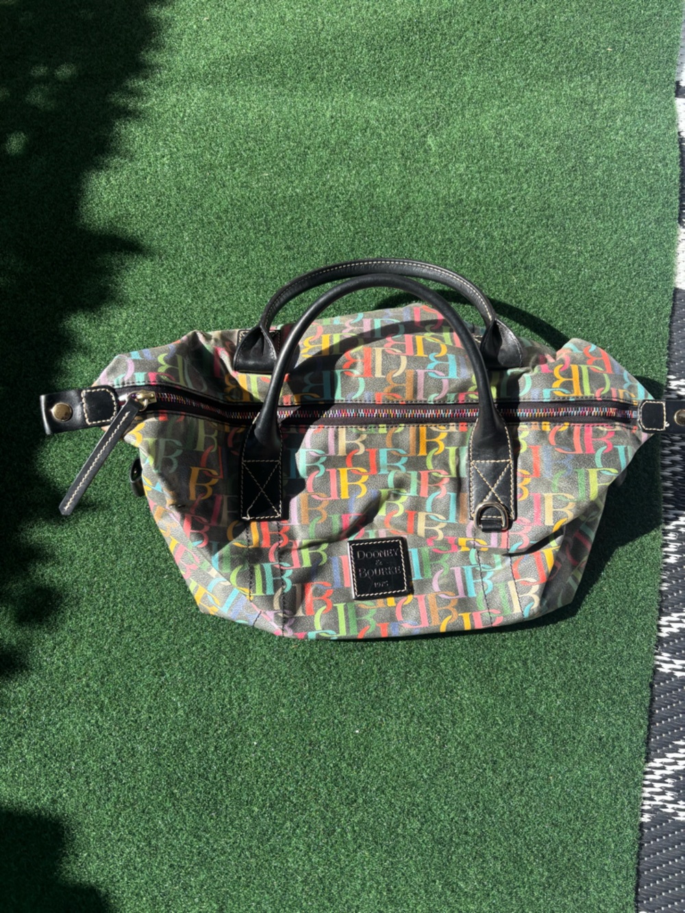 Dooney & Bourke Black Trim Multicolor Logo Travel Satchel